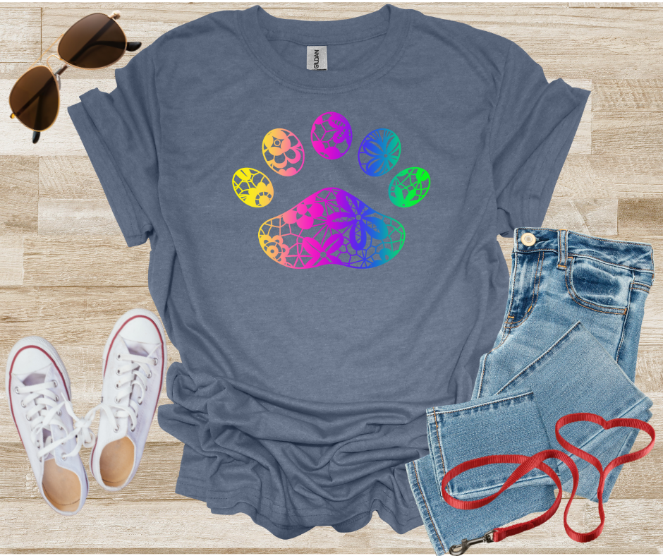 Lace Rainbow Chinoiserie Dog Cat Paw Print T-Shirt