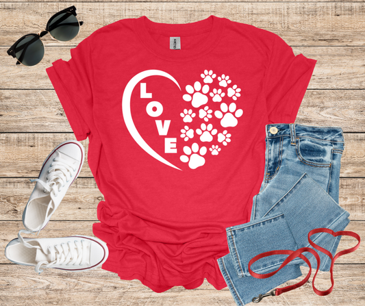 Dog Cat Paw Prints Heart LOVE T-Shirt