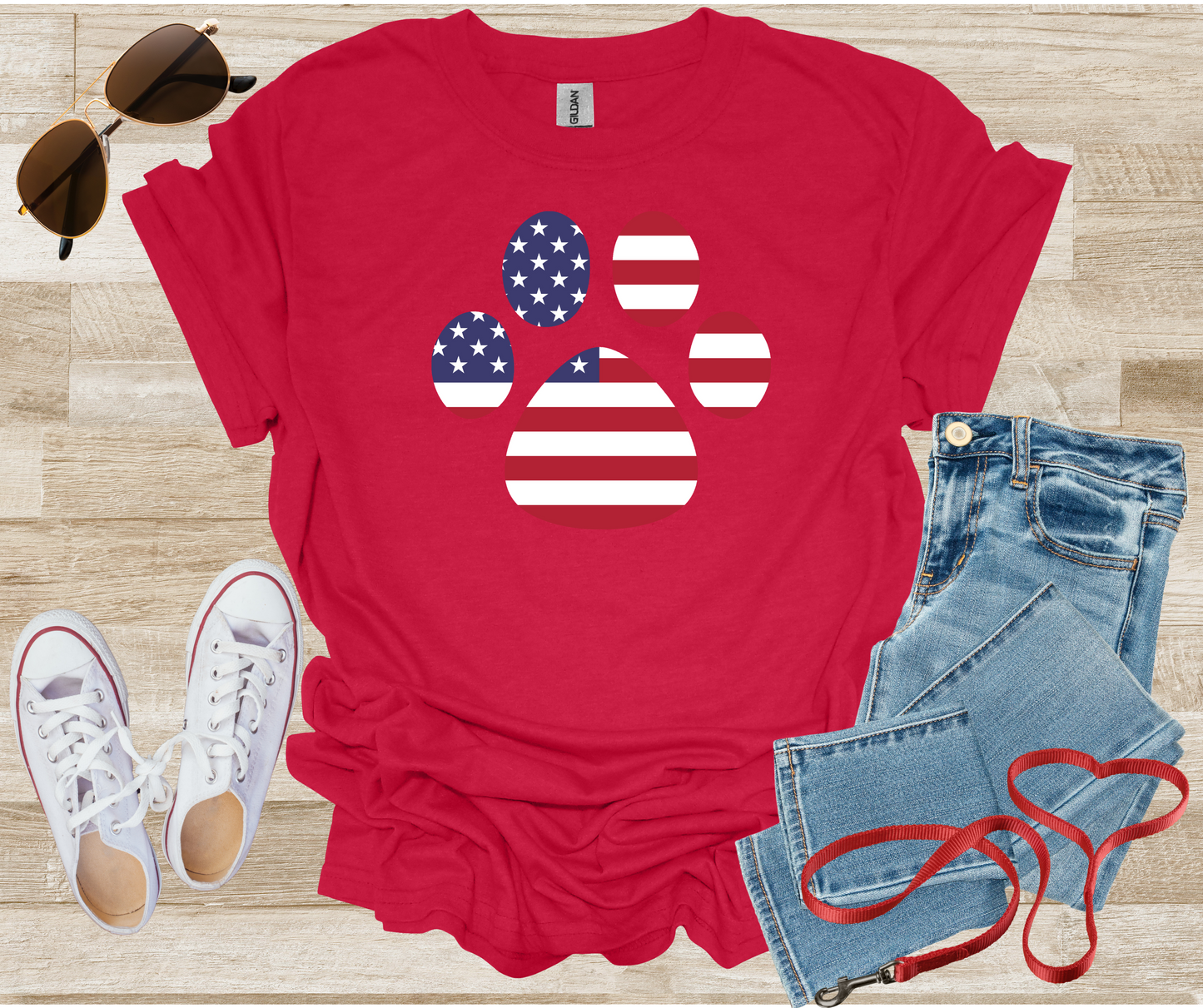 USA Flag Paw Print Patriotic T-Shirt