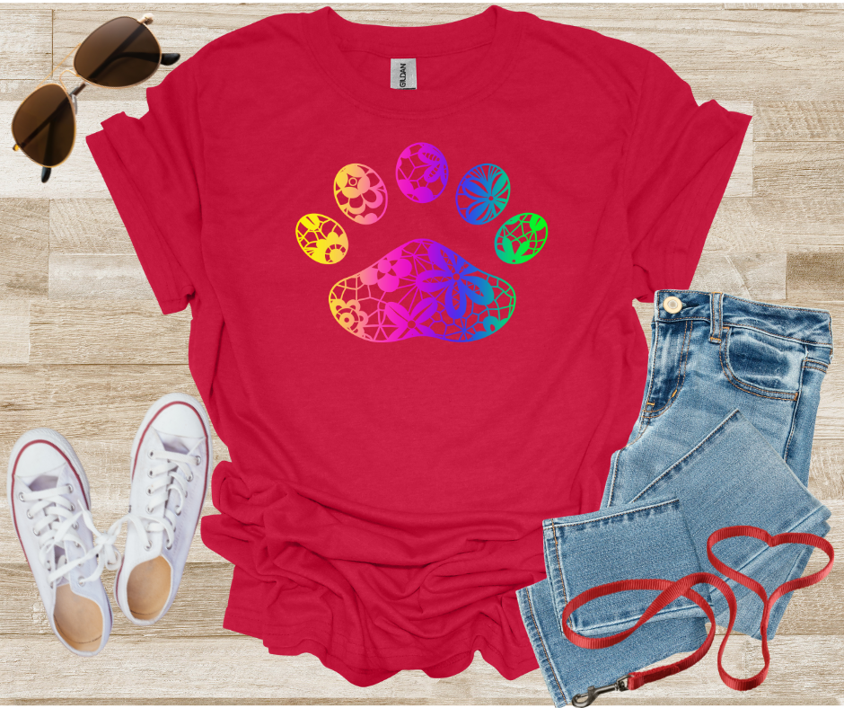 Lace Rainbow Chinoiserie Dog Cat Paw Print T-Shirt