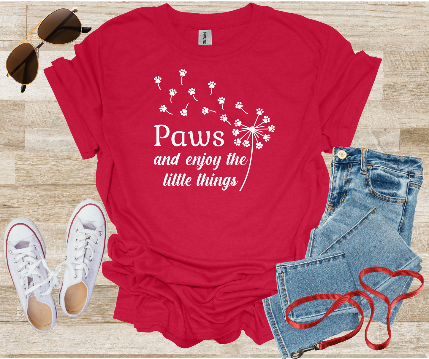 Paws And Enjoy The Little Things Dandelion Paw Prints Blowing in Breeze T-Shirt