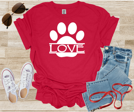 LOVE Dog Paw Print T-Shirt