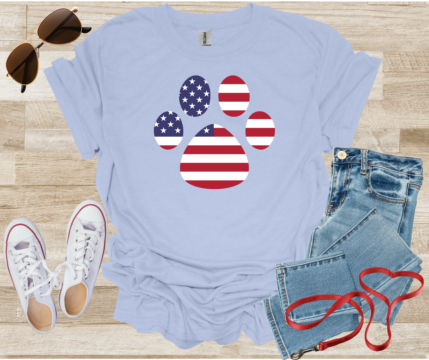 USA Flag Paw Print Patriotic T-Shirt