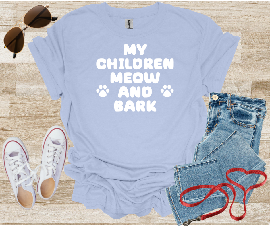 Dog Cat Pet Mom Dad Unisex Softstyle T-Shirt - 'My Children Meow and Bark'