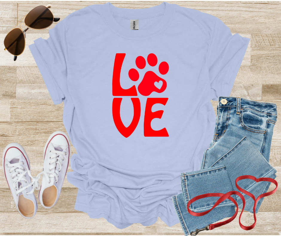 LOVE Dog Paw Print Heart T-Shirt