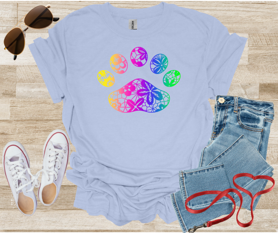 Lace Rainbow Chinoiserie Dog Cat Paw Print T-Shirt