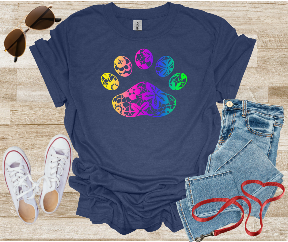 Lace Rainbow Chinoiserie Dog Cat Paw Print T-Shirt