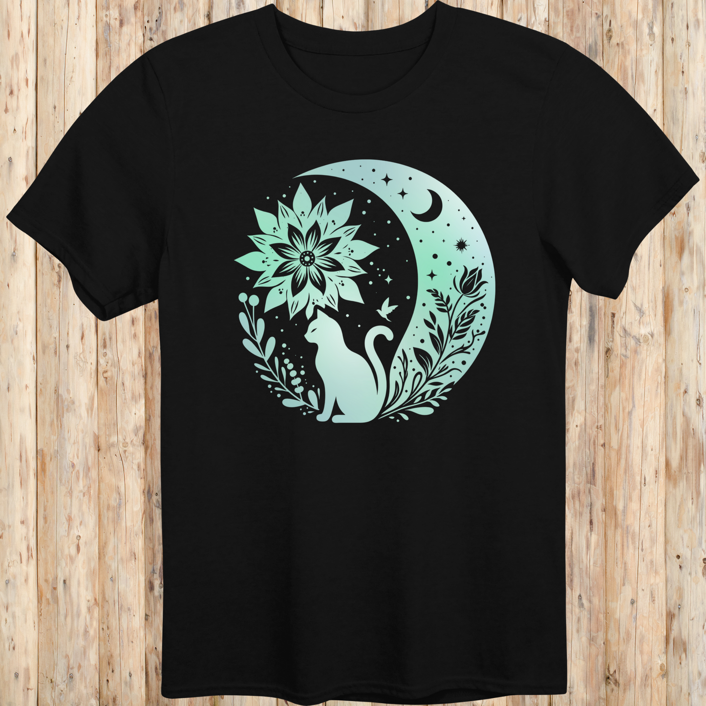 Mystical Cat Moon Silhouette T-Shirt