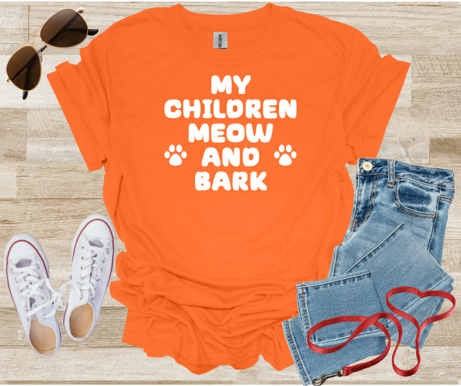 Dog Cat Pet Mom Dad Unisex Softstyle T-Shirt - 'My Children Meow and Bark'