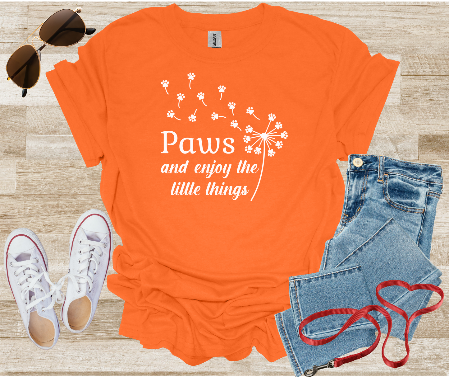 Paws And Enjoy The Little Things Dandelion Paw Prints Blowing in Breeze T-Shirt