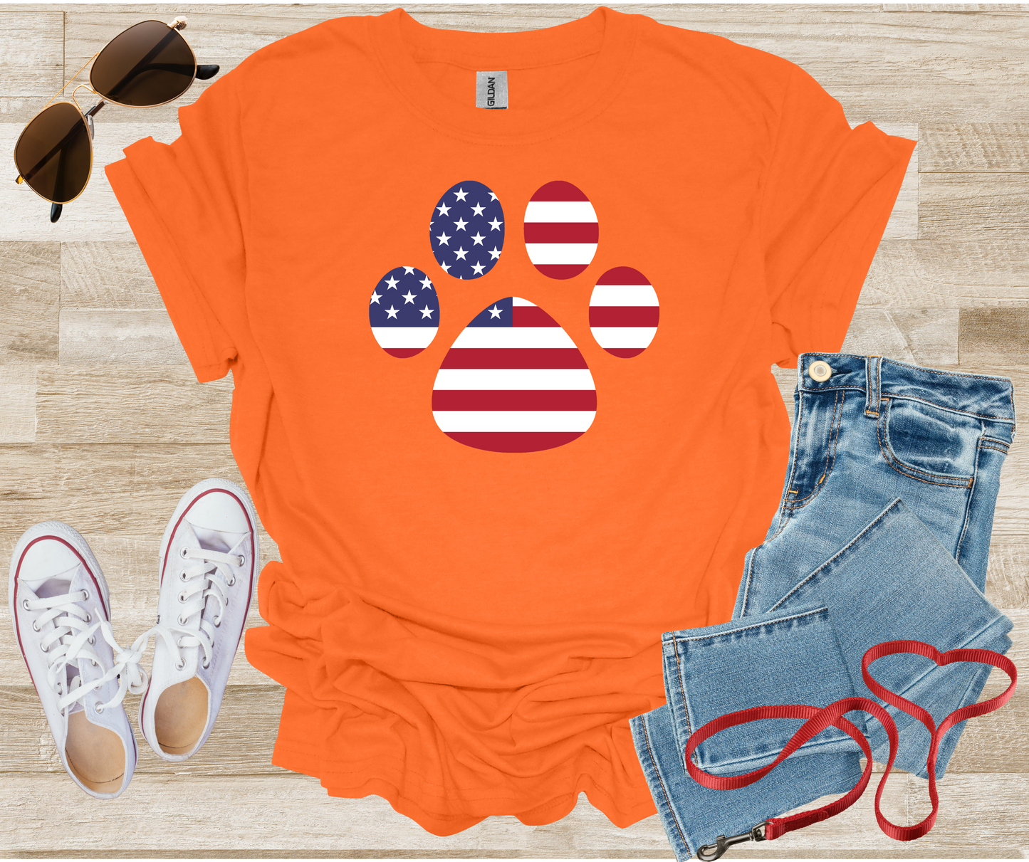 USA Flag Paw Print Patriotic T-Shirt