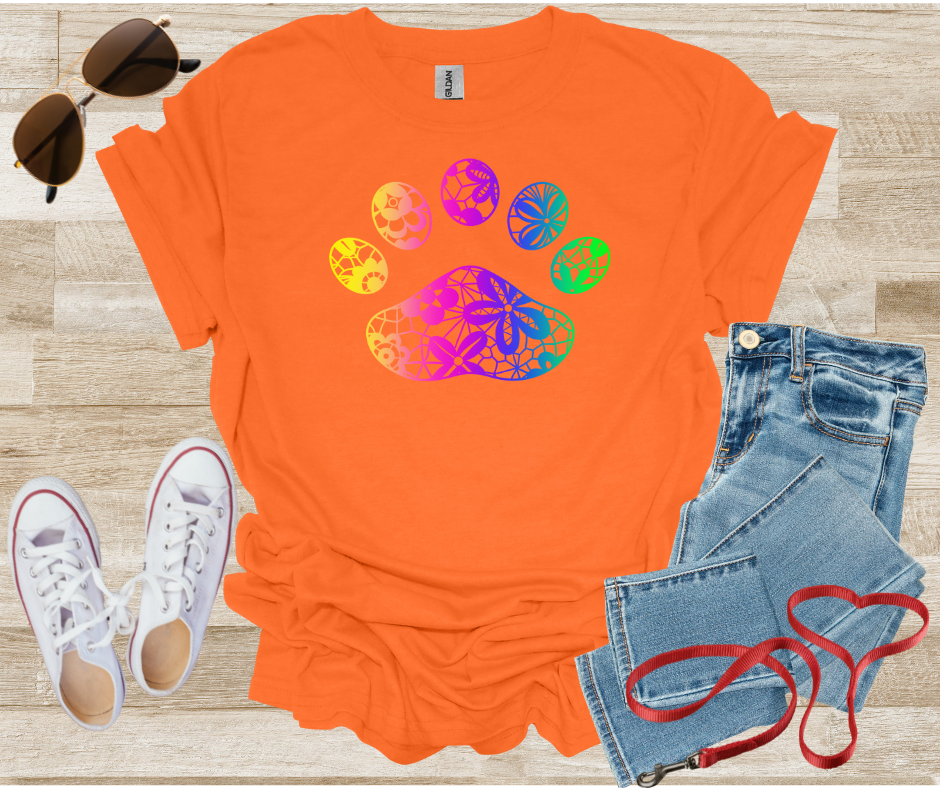 Lace Rainbow Chinoiserie Dog Cat Paw Print T-Shirt