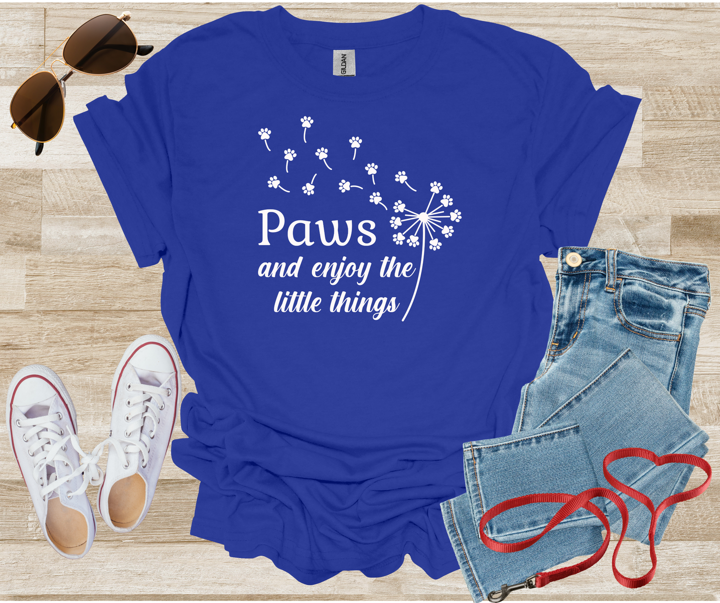 Paws And Enjoy The Little Things Dandelion Paw Prints Blowing in Breeze T-Shirt