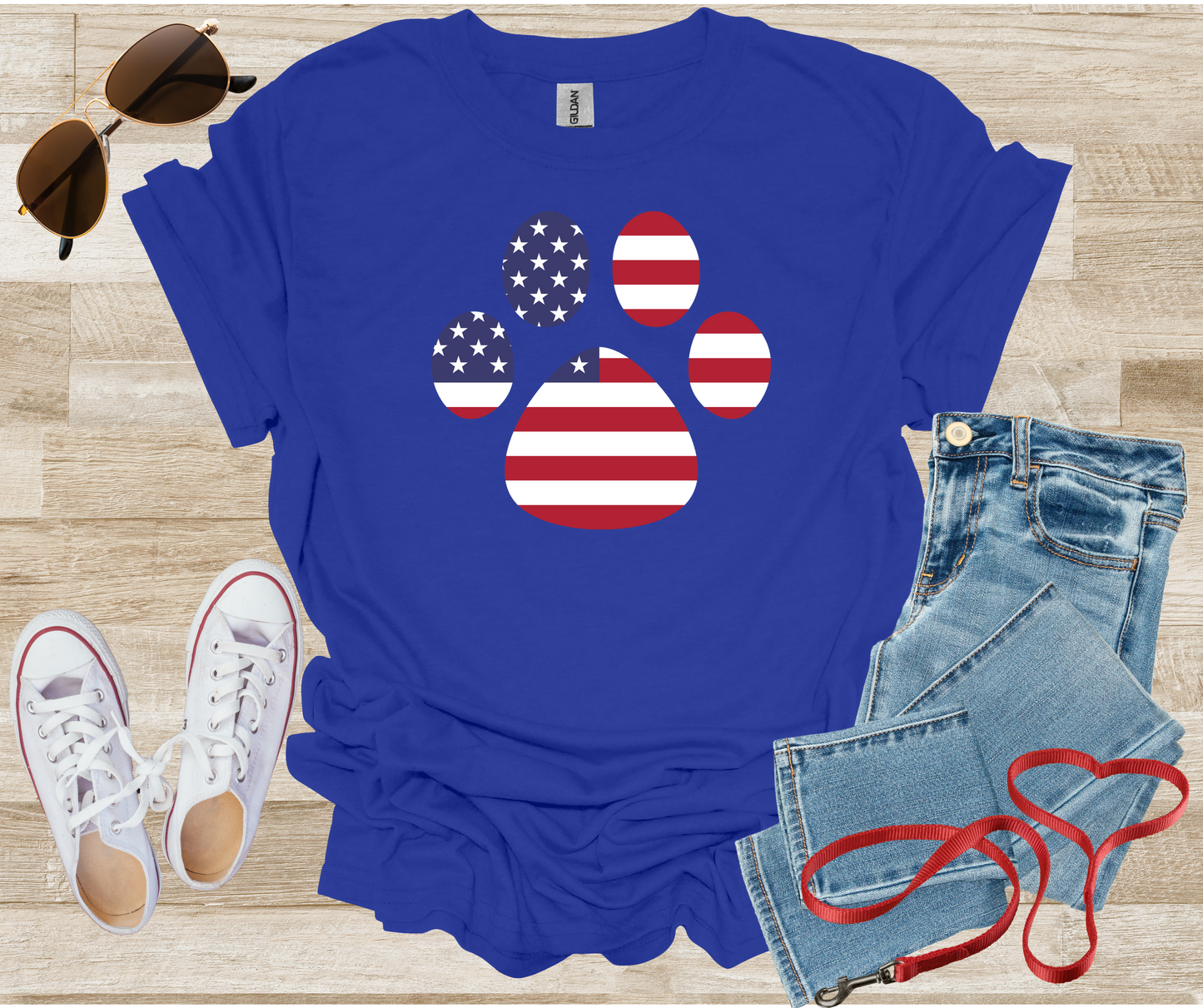 USA Flag Paw Print Patriotic T-Shirt