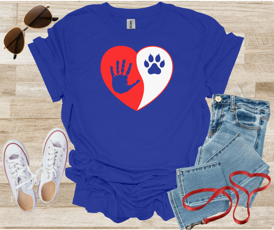 Cat Paw Print and Human Hand Print inside Heart Shape Unisex T-Shirt for Cat Lovers