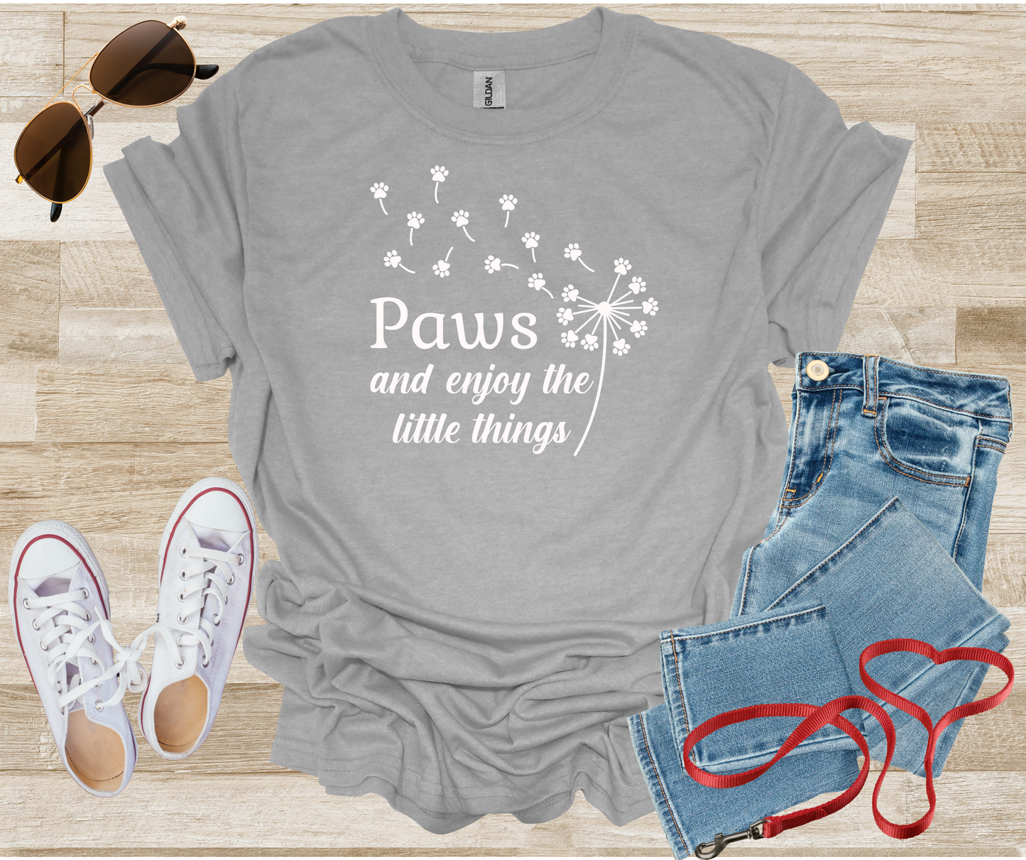 Paws And Enjoy The Little Things Dandelion Paw Prints Blowing in Breeze T-Shirt