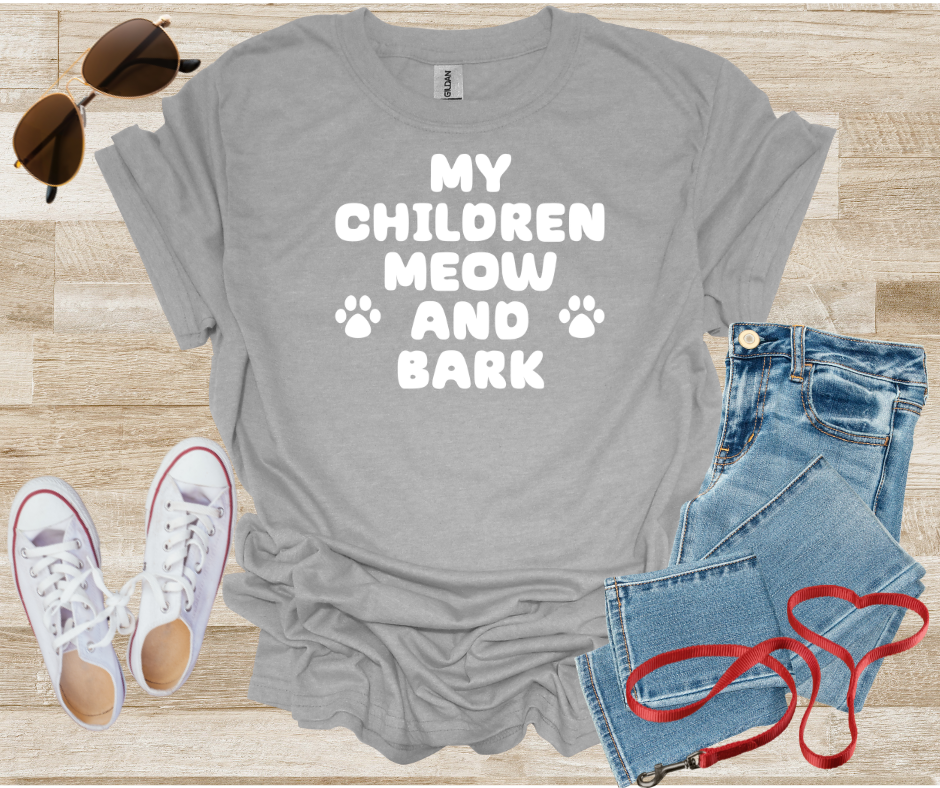 Dog Cat Pet Mom Dad Unisex Softstyle T-Shirt - 'My Children Meow and Bark'