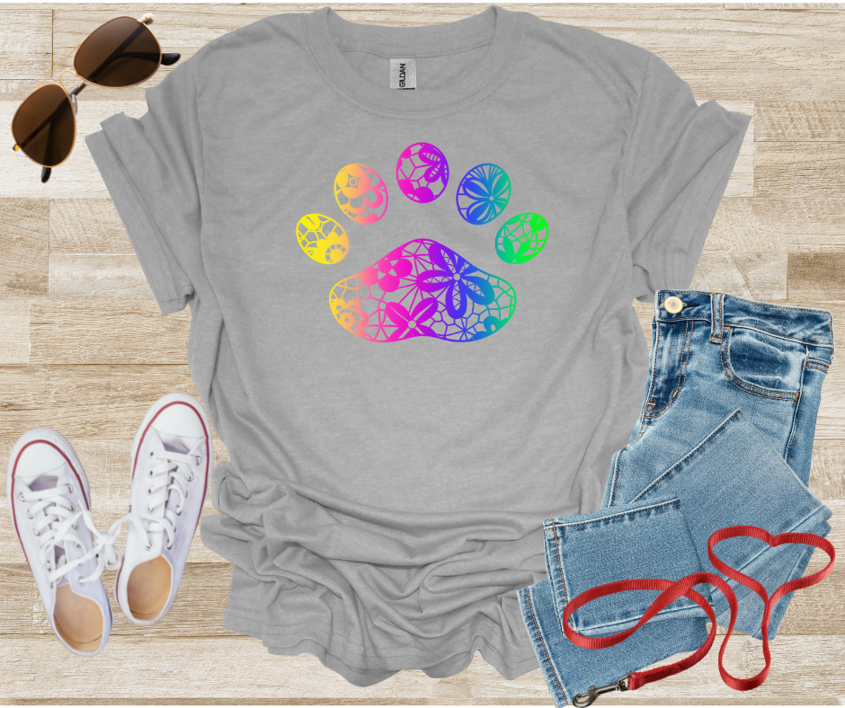 Lace Rainbow Chinoiserie Dog Cat Paw Print T-Shirt