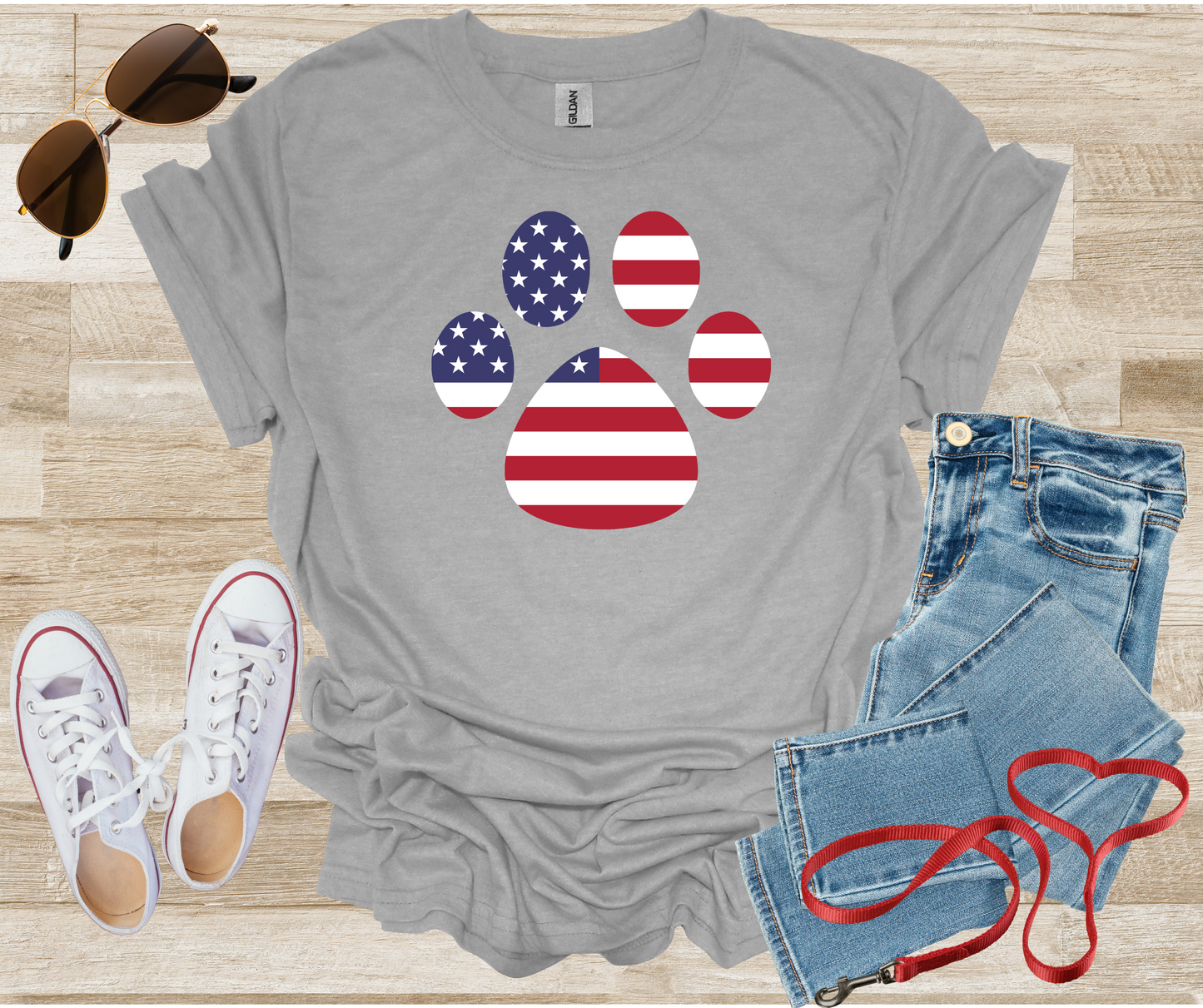 USA Flag Paw Print Patriotic T-Shirt