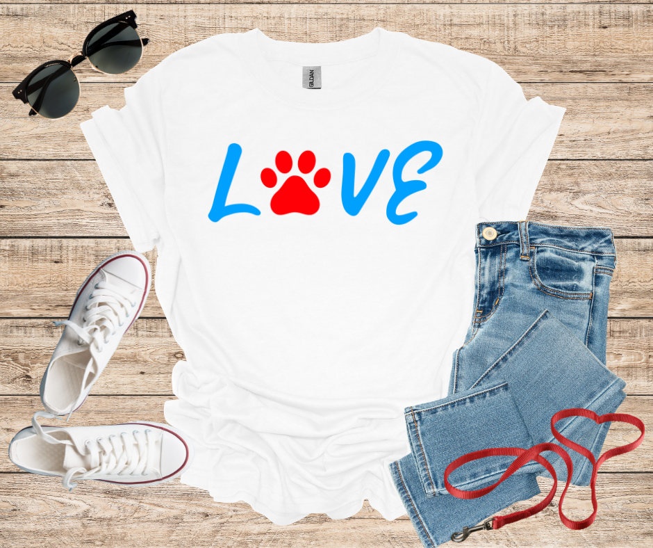 LOVE Dog Paw Print Cat Paw T-Shirt