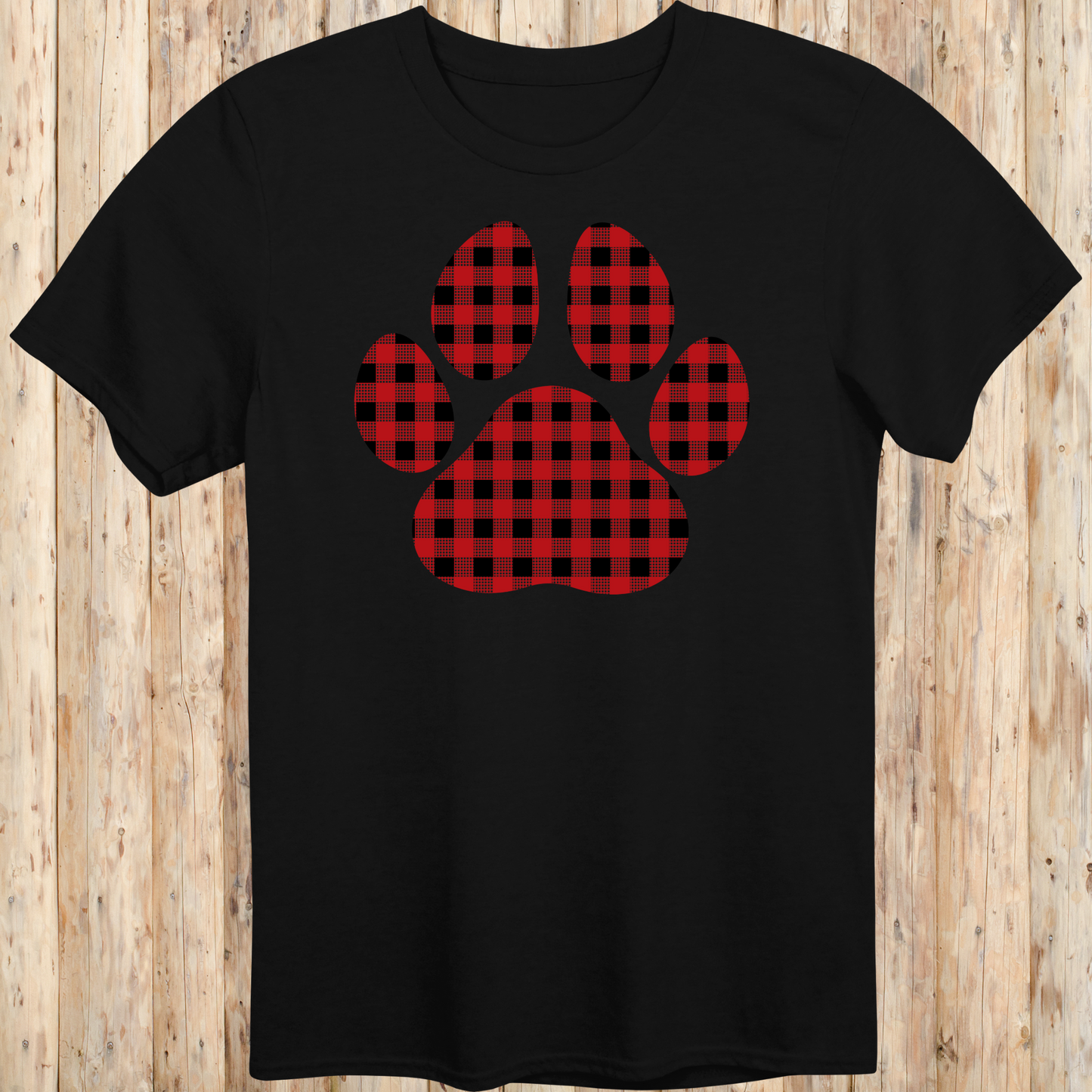 Red Gingham Dog Paw Print T-Shirt