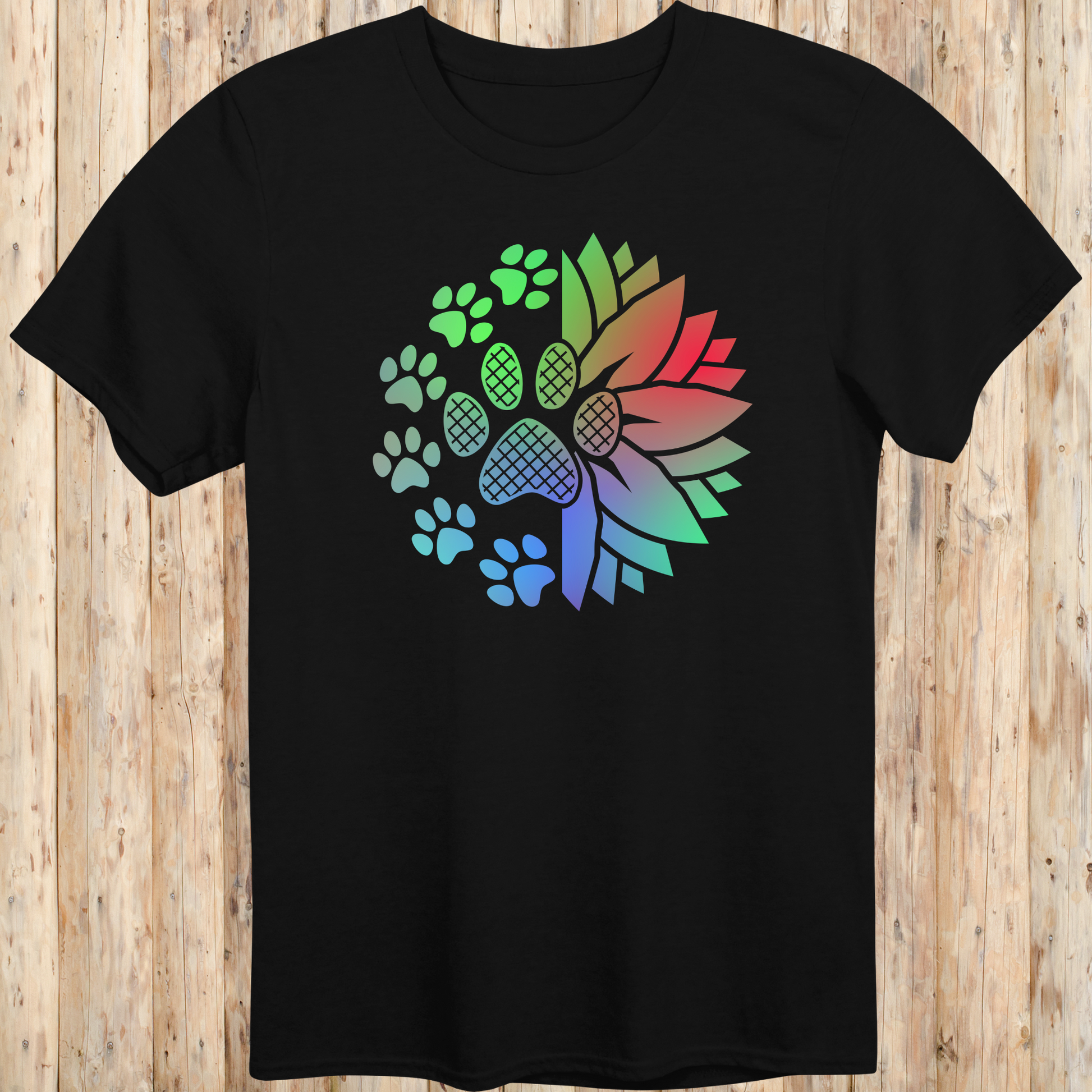 Unisex Black T-shirt Sunflower Paw Prints for Dog Owners Men Women