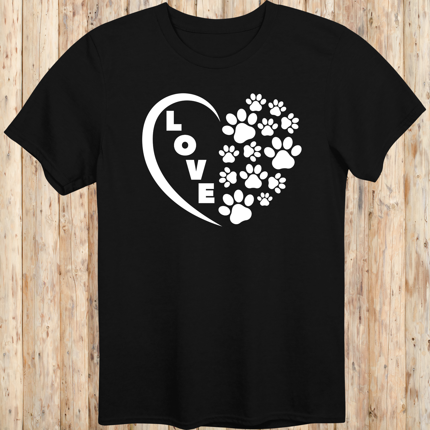dog cat rescue adopt t-shirt heart paw prints love for animal lover men women adults humans in black