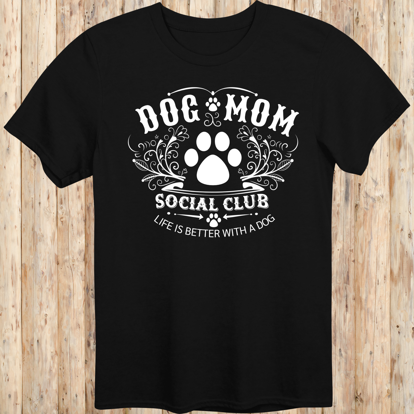 Unisex Black T-shirt with Dog Mom Social Club for Women