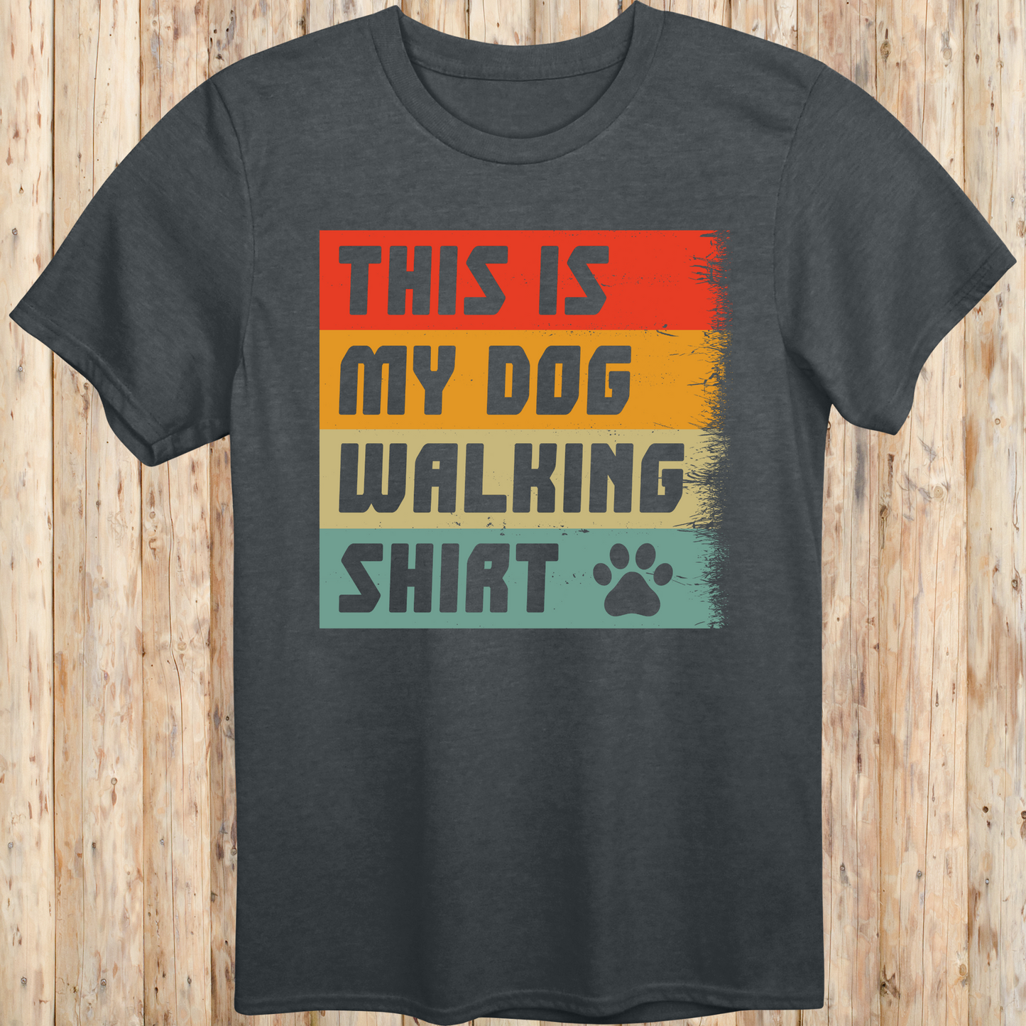 Dark heather unisex t-shirt with text that reads 'This Is My Dog Walking Shirt', perfect for dog owners and pet walkers