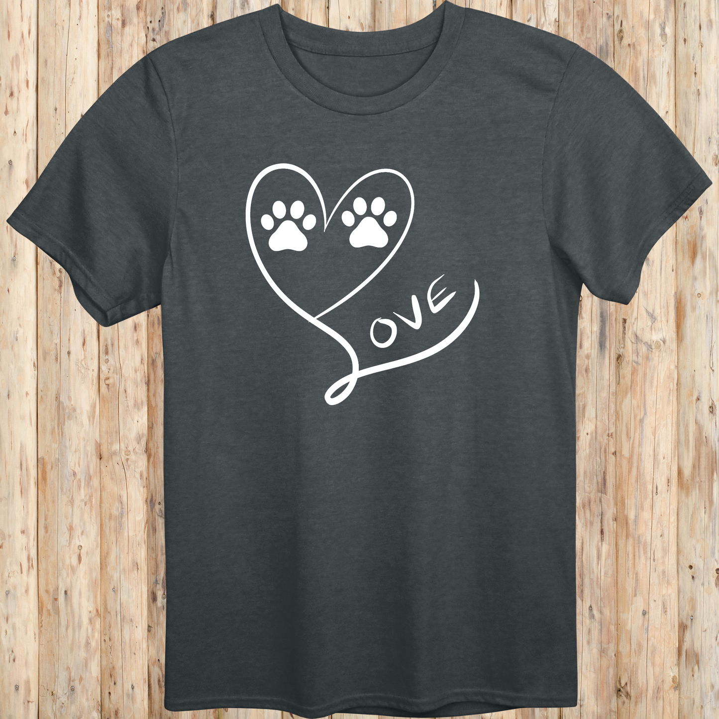 heart dog paw print love t-shirt unisex tee dark heather for men women adults humans