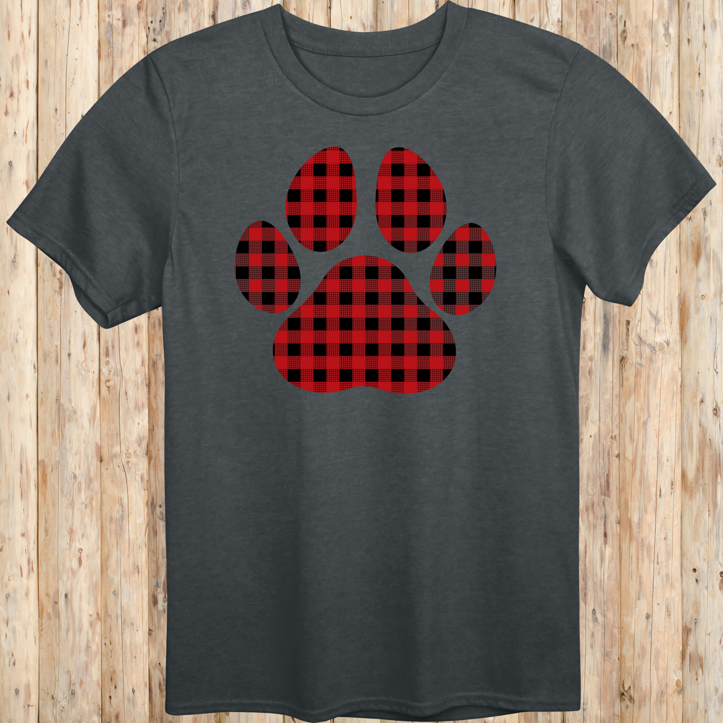 Red Gingham Dog Paw Print T-Shirt