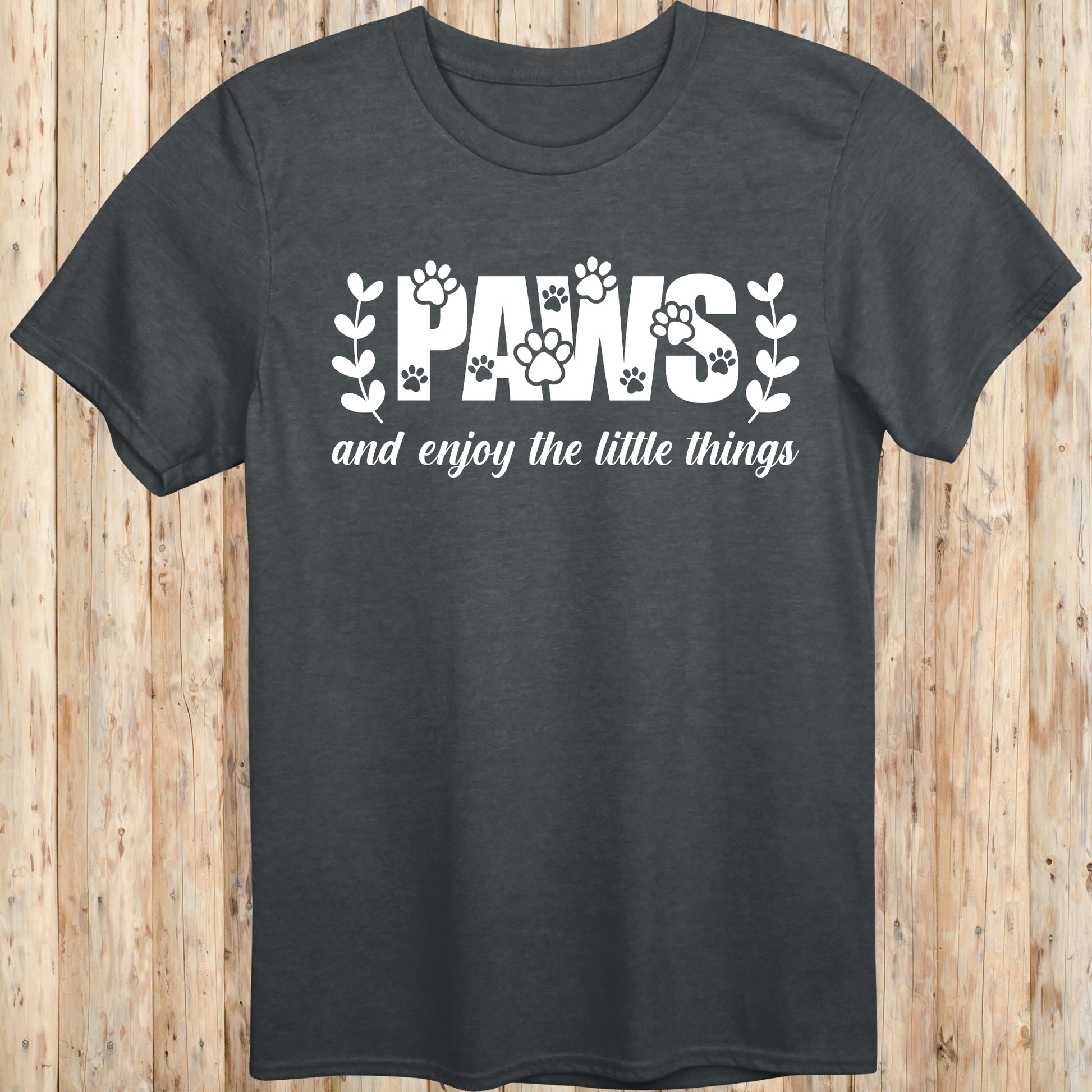 Unisex Dark Heather T-shirt Paws and Enjoy The Little Things for Dog Owners Men Women