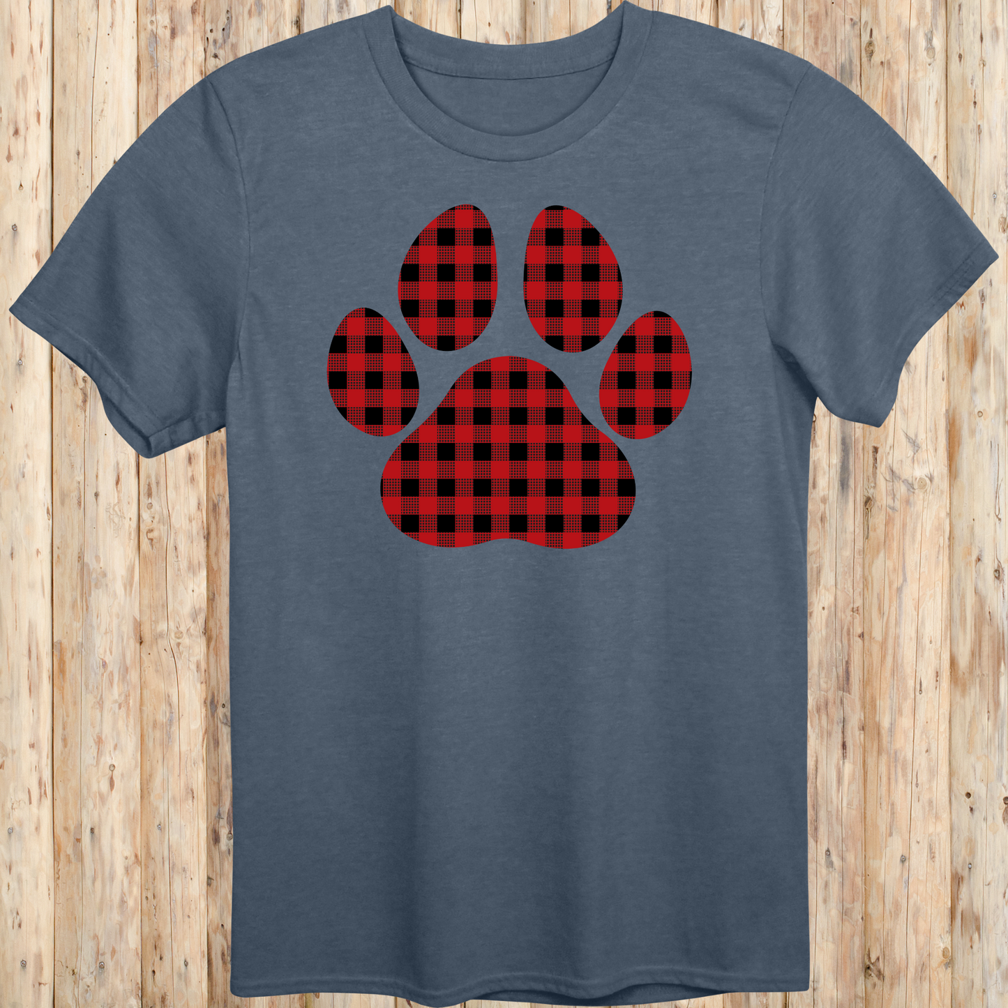 Red Gingham Dog Paw Print T-Shirt
