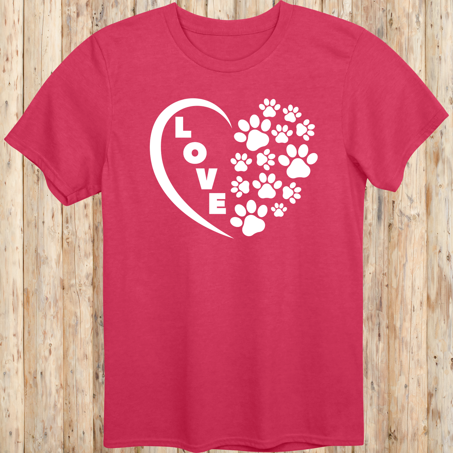 dog cat rescue adopt t-shirt heart paw prints love for animal lover men women adults humans in heather red
