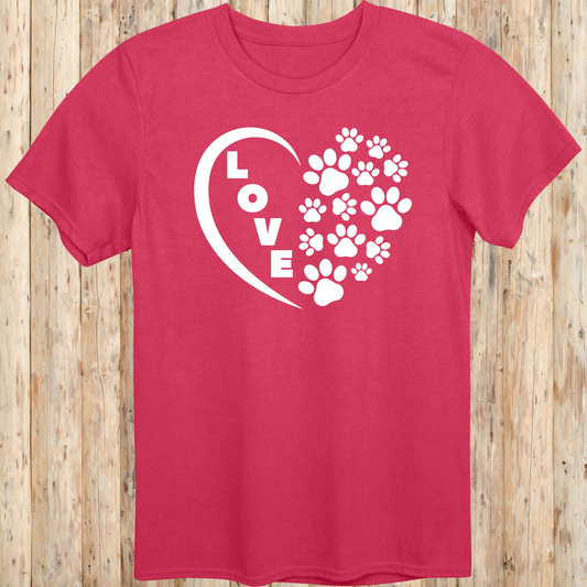 dog cat rescue adopt t-shirt heart paw prints love for animal lover men women adults humans in heather red
