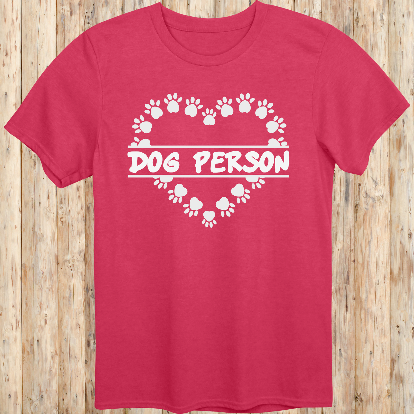 Heather red unisex t-shirt with text that reads 'Dog Person', perfect for dog lovers and pet owners