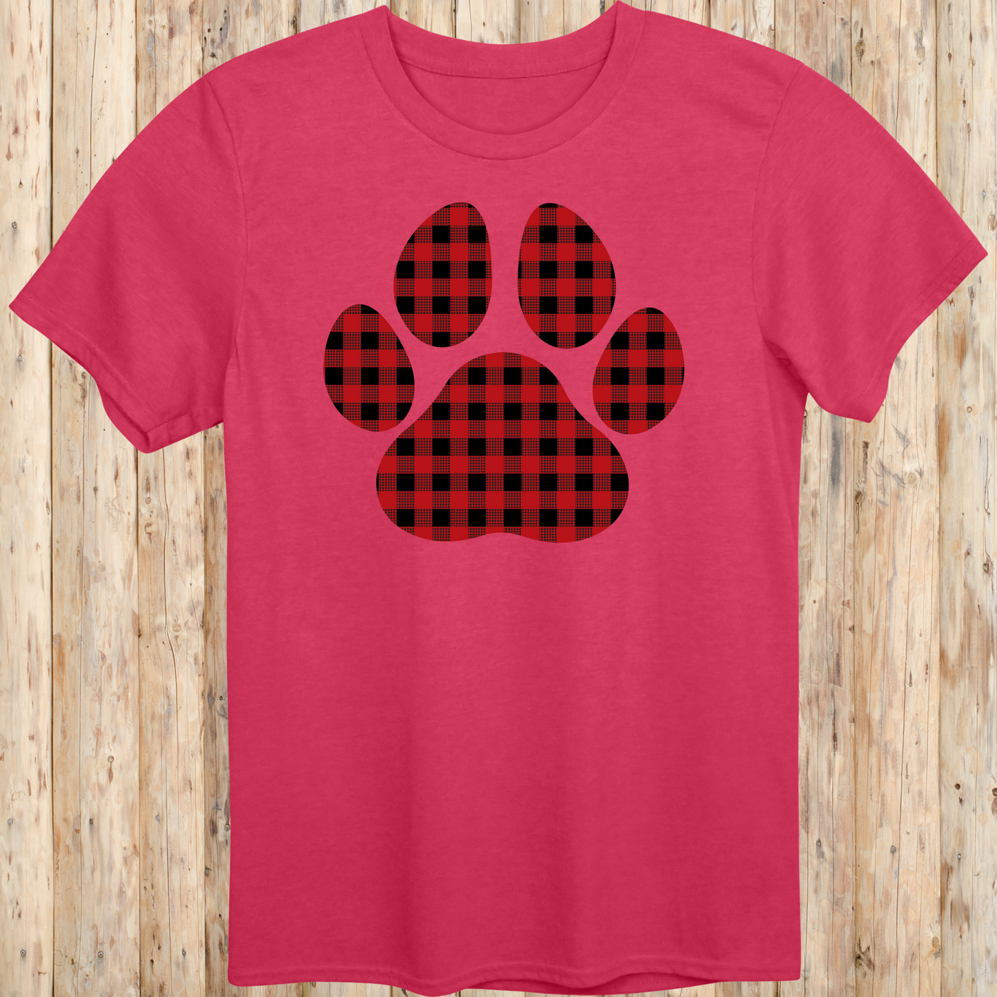 Red Gingham Dog Paw Print T-Shirt