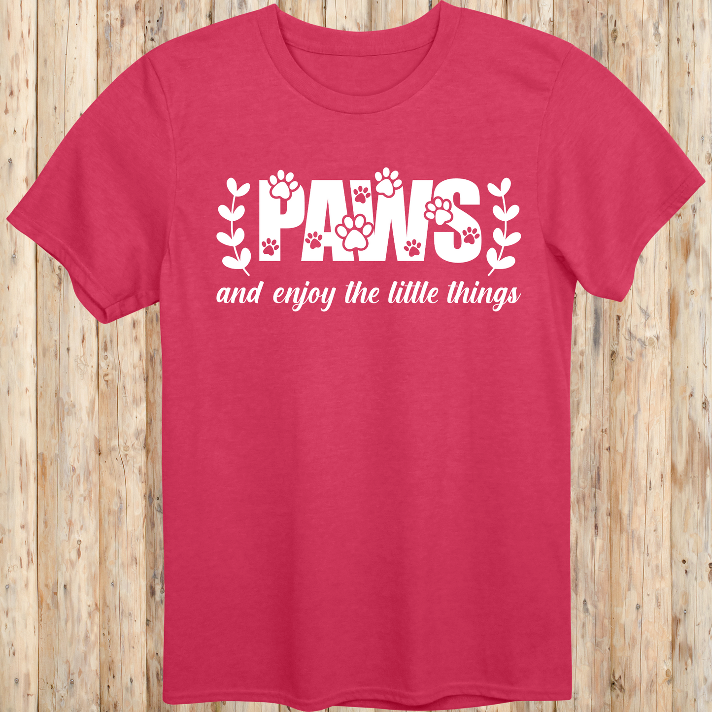 Unisex Heather Red T-shirt Paws and Enjoy The Little Things for Dog Owners Men Women