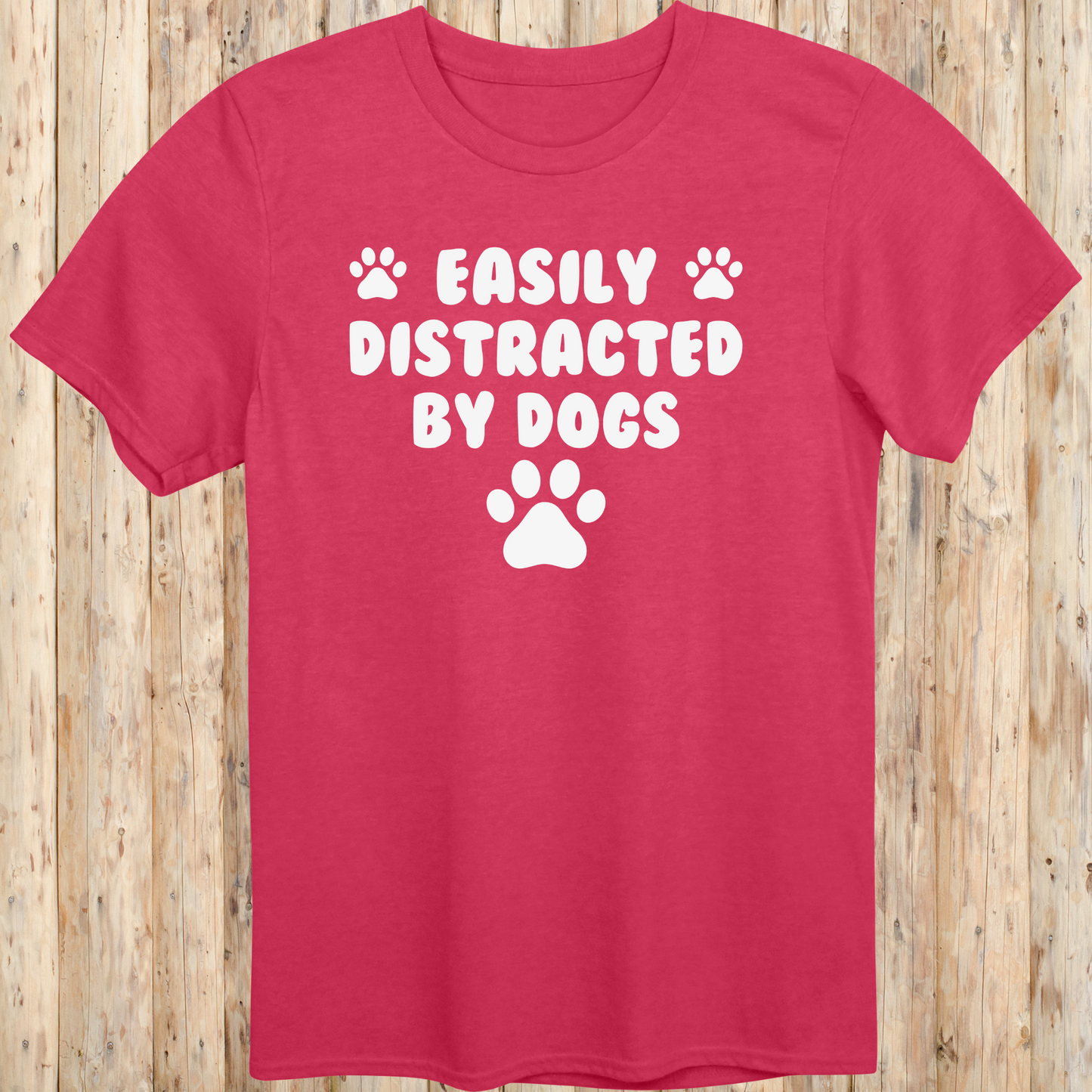 funny dog t-shirt easily distracted by dogs heather red for men women adults humans paw prints 