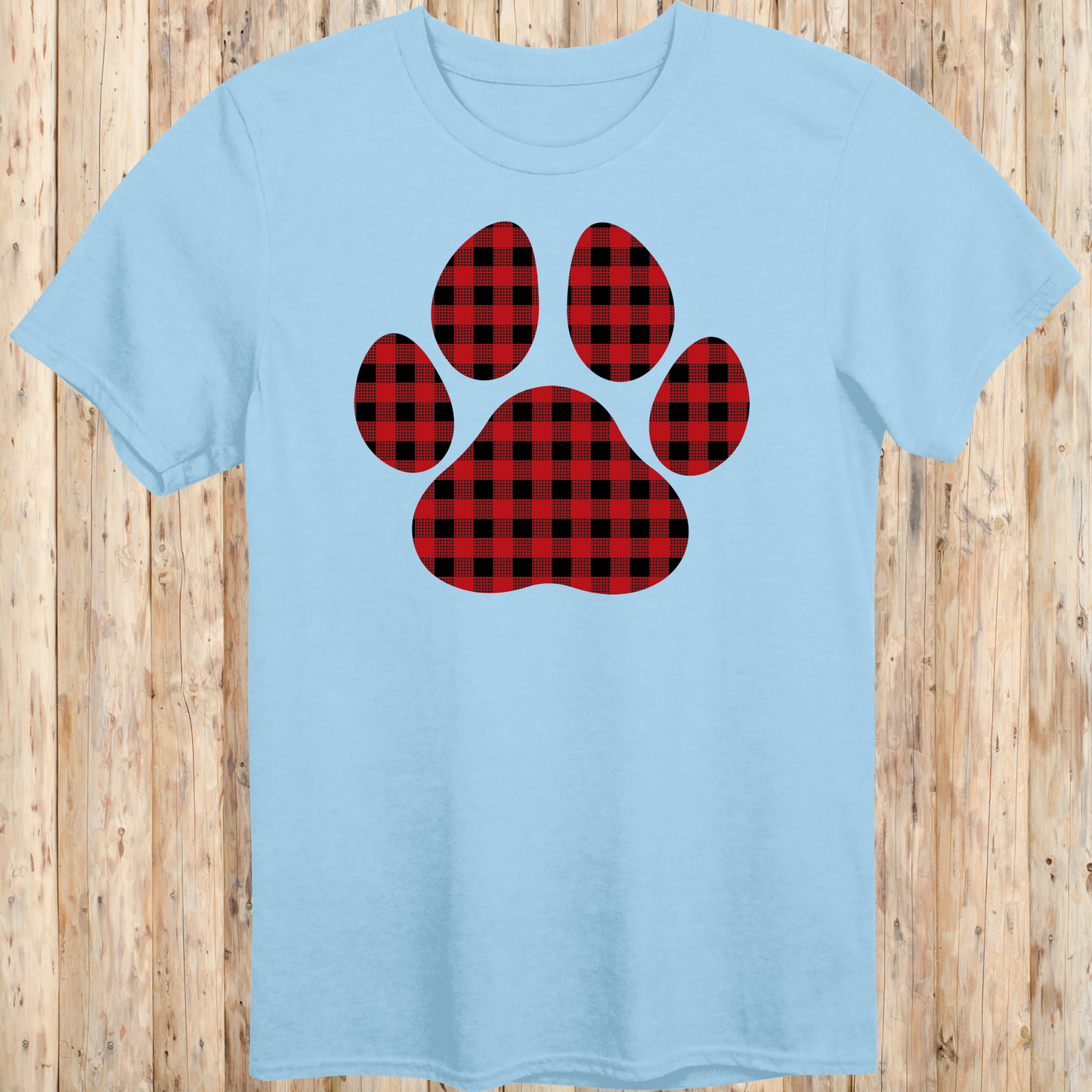 Red Gingham Dog Paw Print T-Shirt