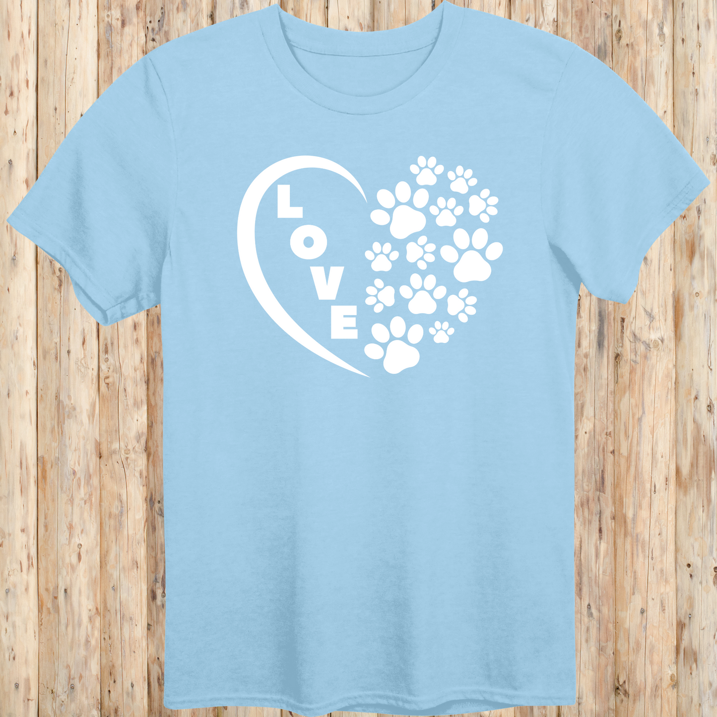 dog cat rescue adopt t-shirt heart paw prints love for animal lover men women adults humans in light blue