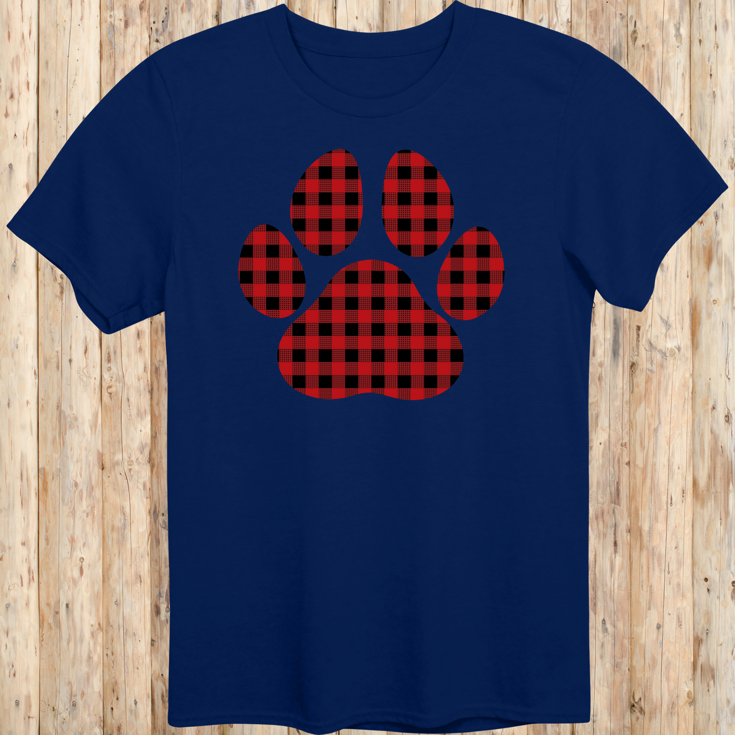 Red Gingham Dog Paw Print T-Shirt