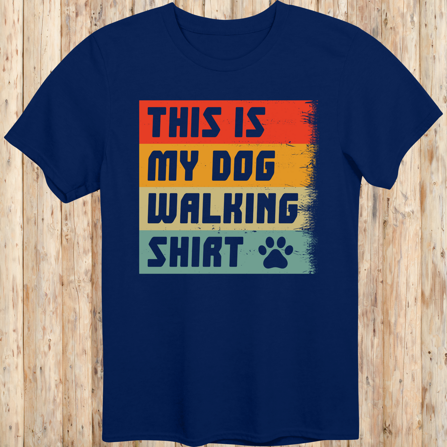 Navy blue unisex t-shirt with text that reads 'This Is My Dog Walking Shirt', perfect for dog owners and pet walkers