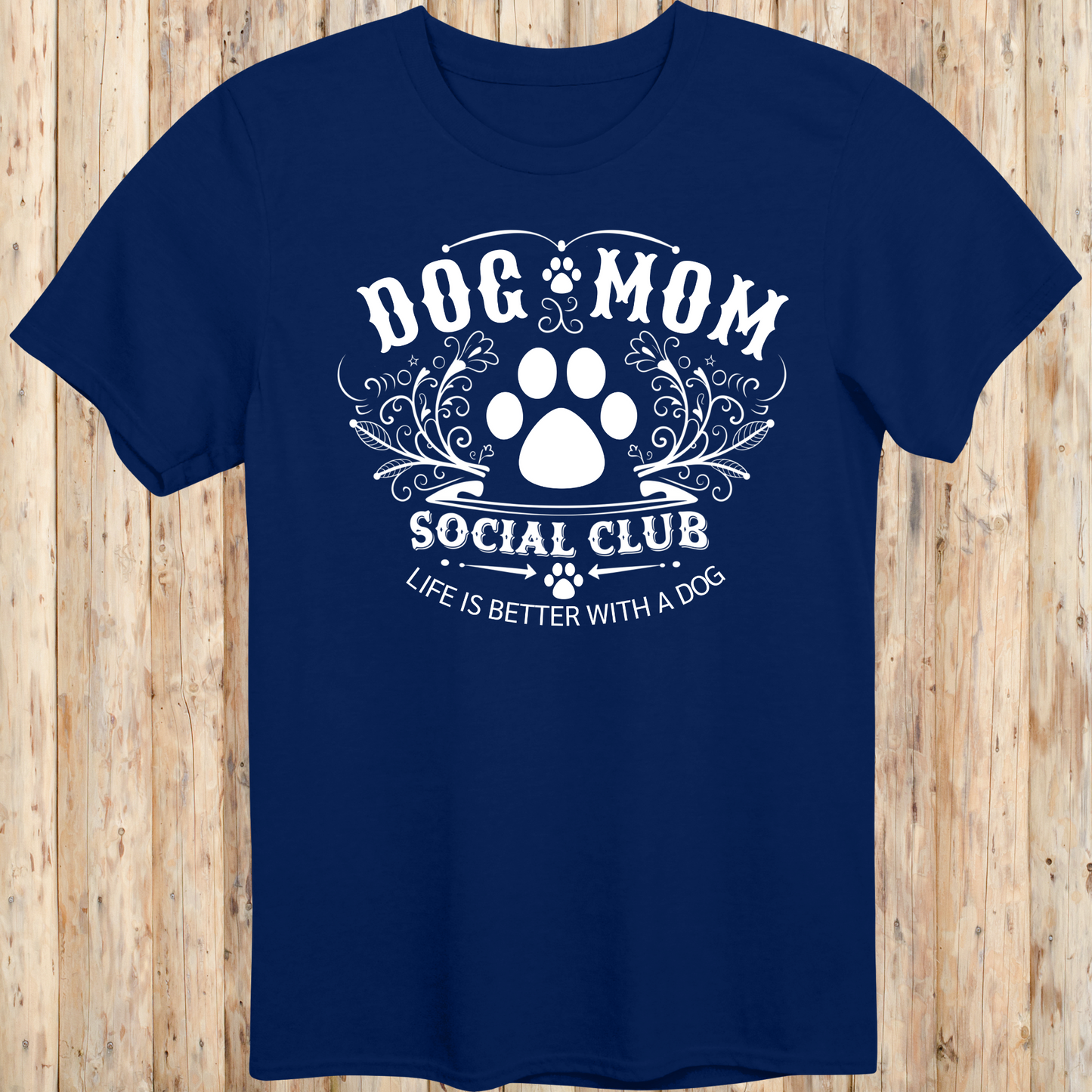 Unisex Navy Blue T-shirt with Dog Mom Social Club for Women