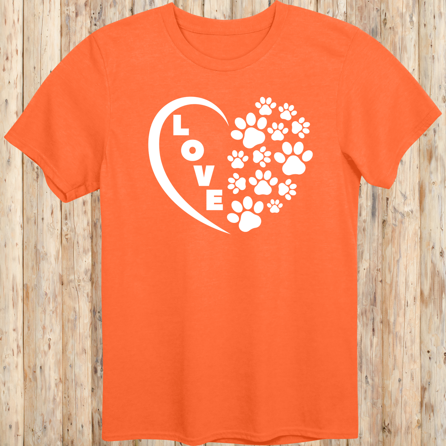dog cat rescue adopt t-shirt heart paw prints love for animal lover men women adults humans in orange