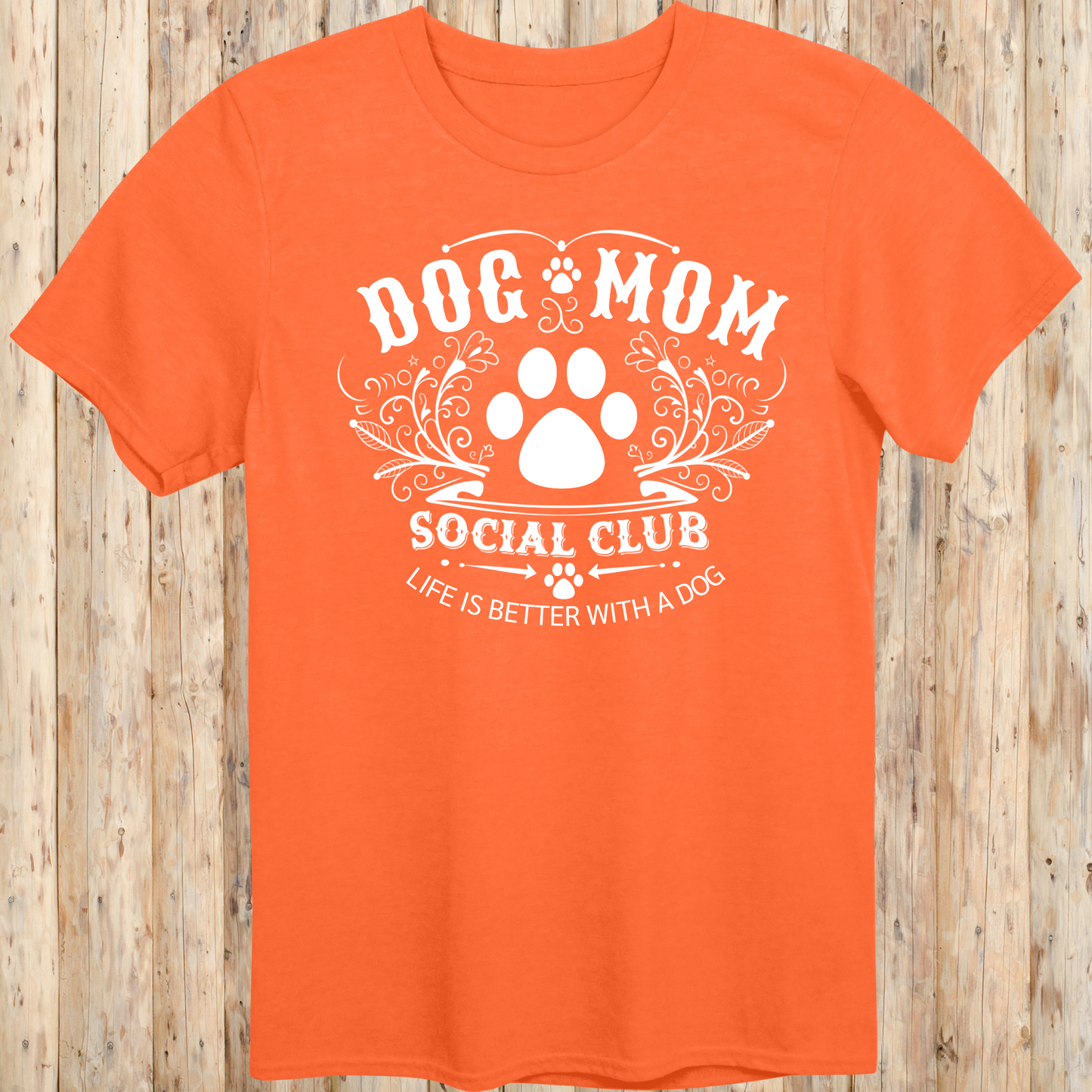 Unisex Orange T-shirt with Dog Mom Social Club for Women