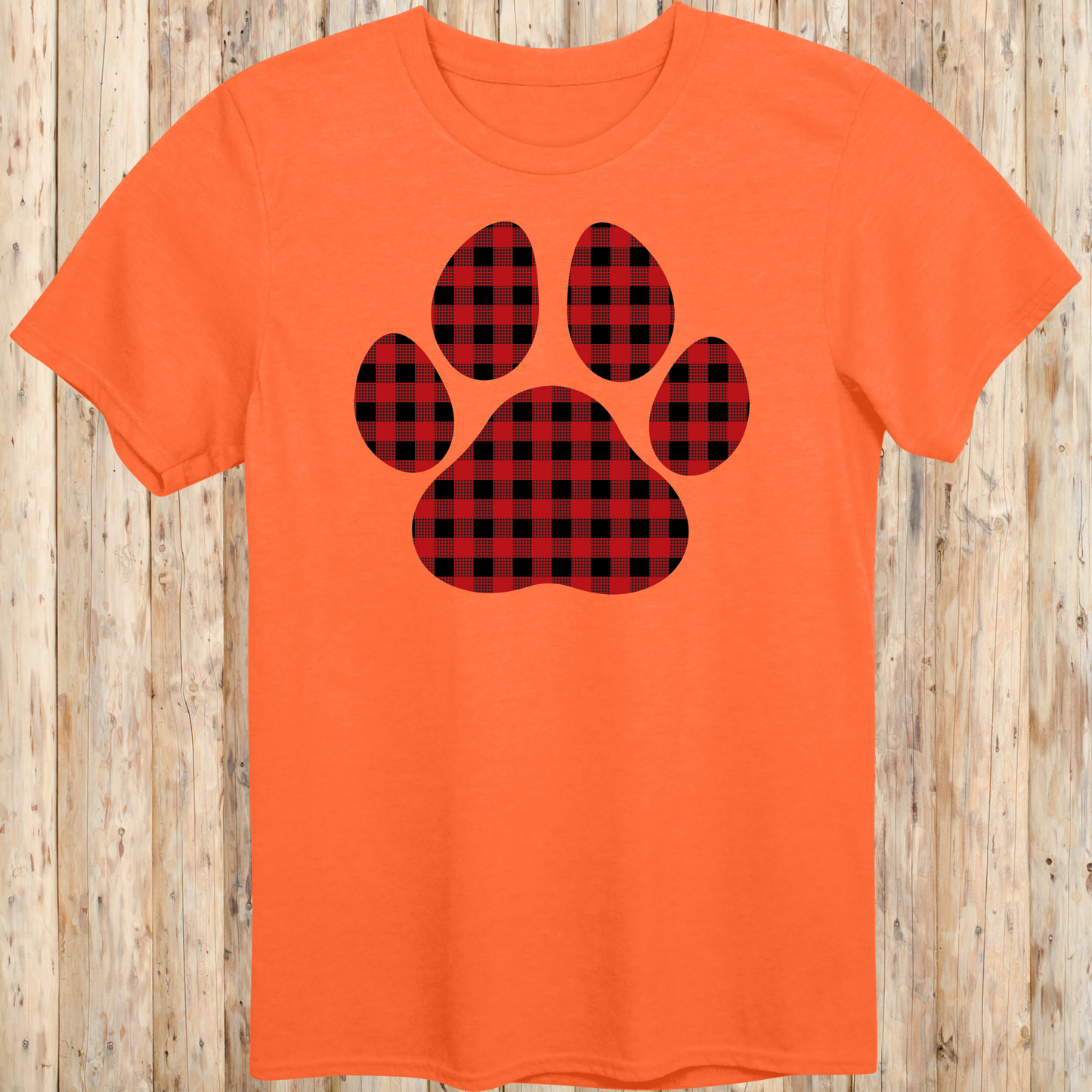 Red Gingham Dog Paw Print T-Shirt