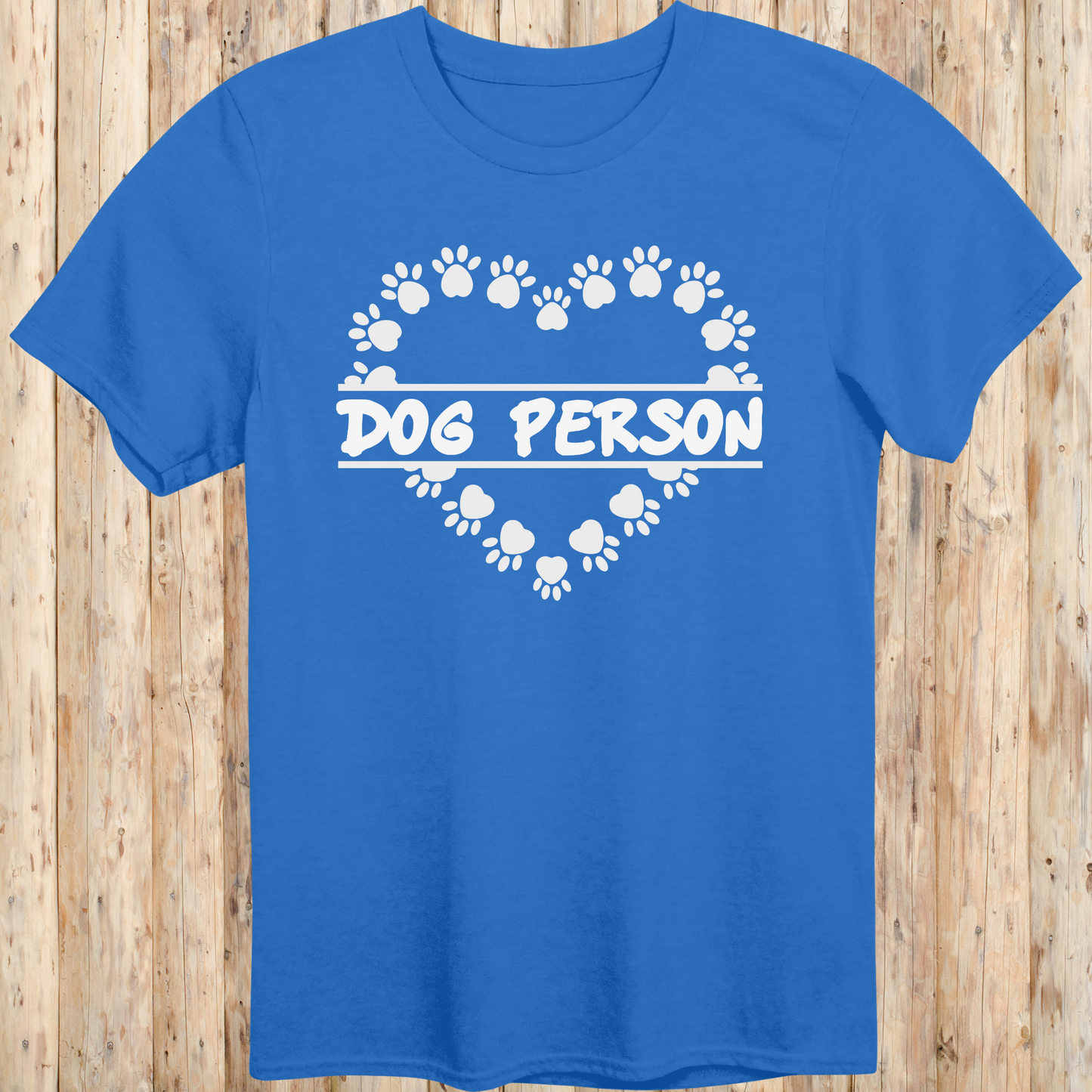 Royal blue unisex t-shirt with text that reads 'Dog Person', perfect for dog lovers and pet owners