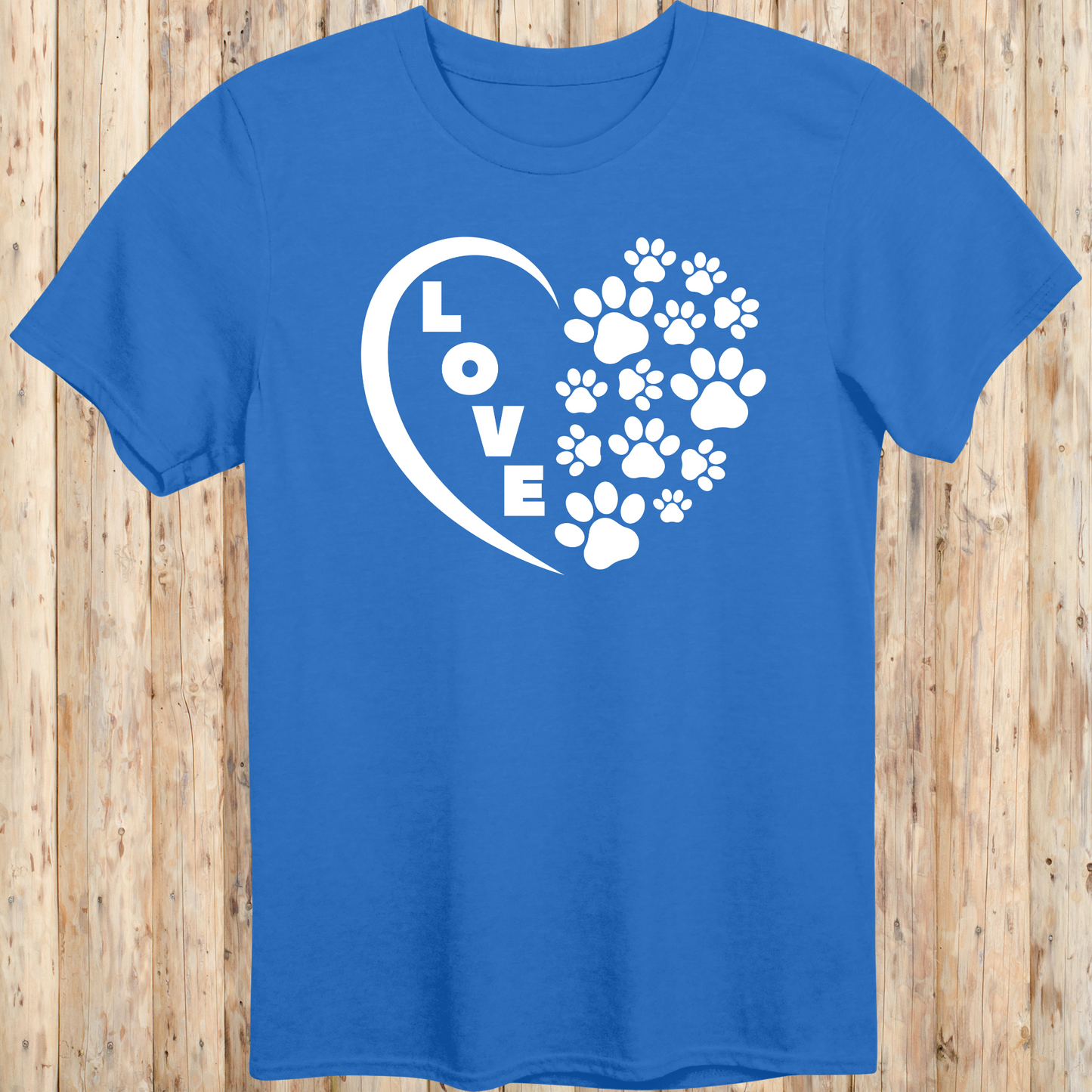 dog cat rescue adopt t-shirt heart paw prints love for animal lover men women adults humans in royal blue