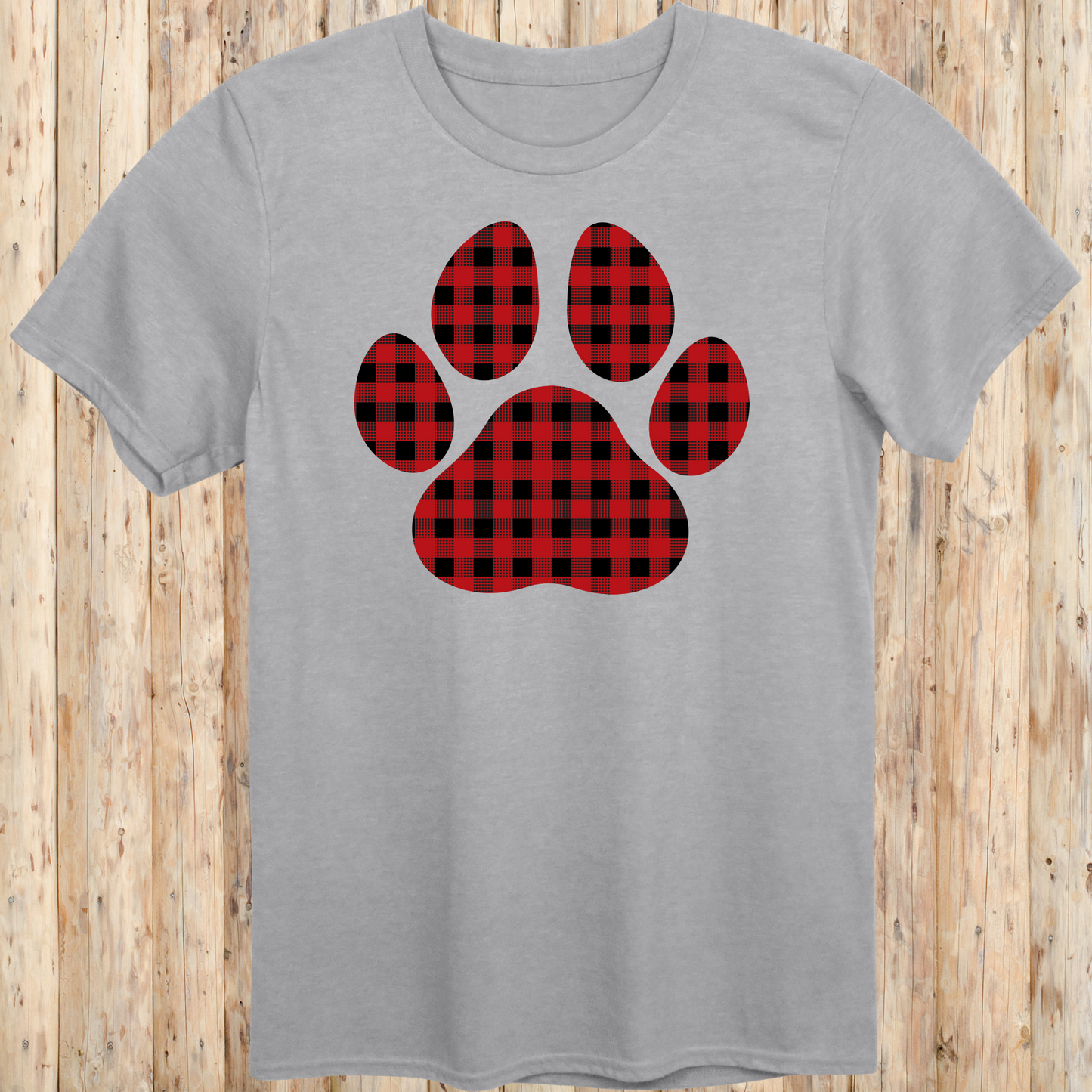 Red Gingham Dog Paw Print T-Shirt